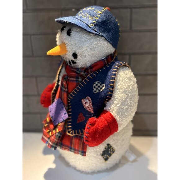 Patchwork Snowman Plush Christmas Weighted International Silver Co Let it Snow - Picture 3 of 9
